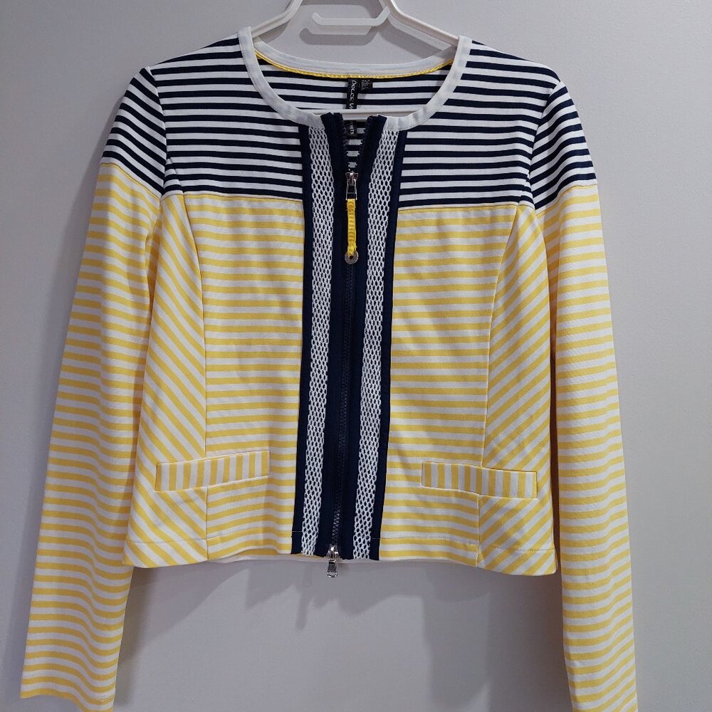 DOLCE VITA Elegant Yellow/Navy Striped Blazer Jacket Women's 8 NWOT